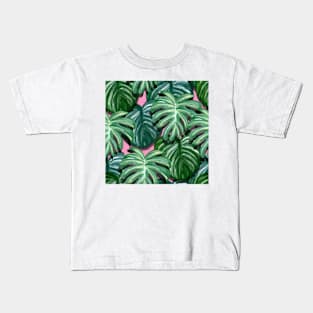 Modern Jungle Monstera Leaf Pattern Kids T-Shirt